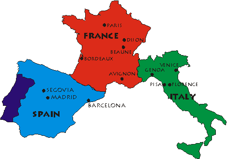 map of spain and italy